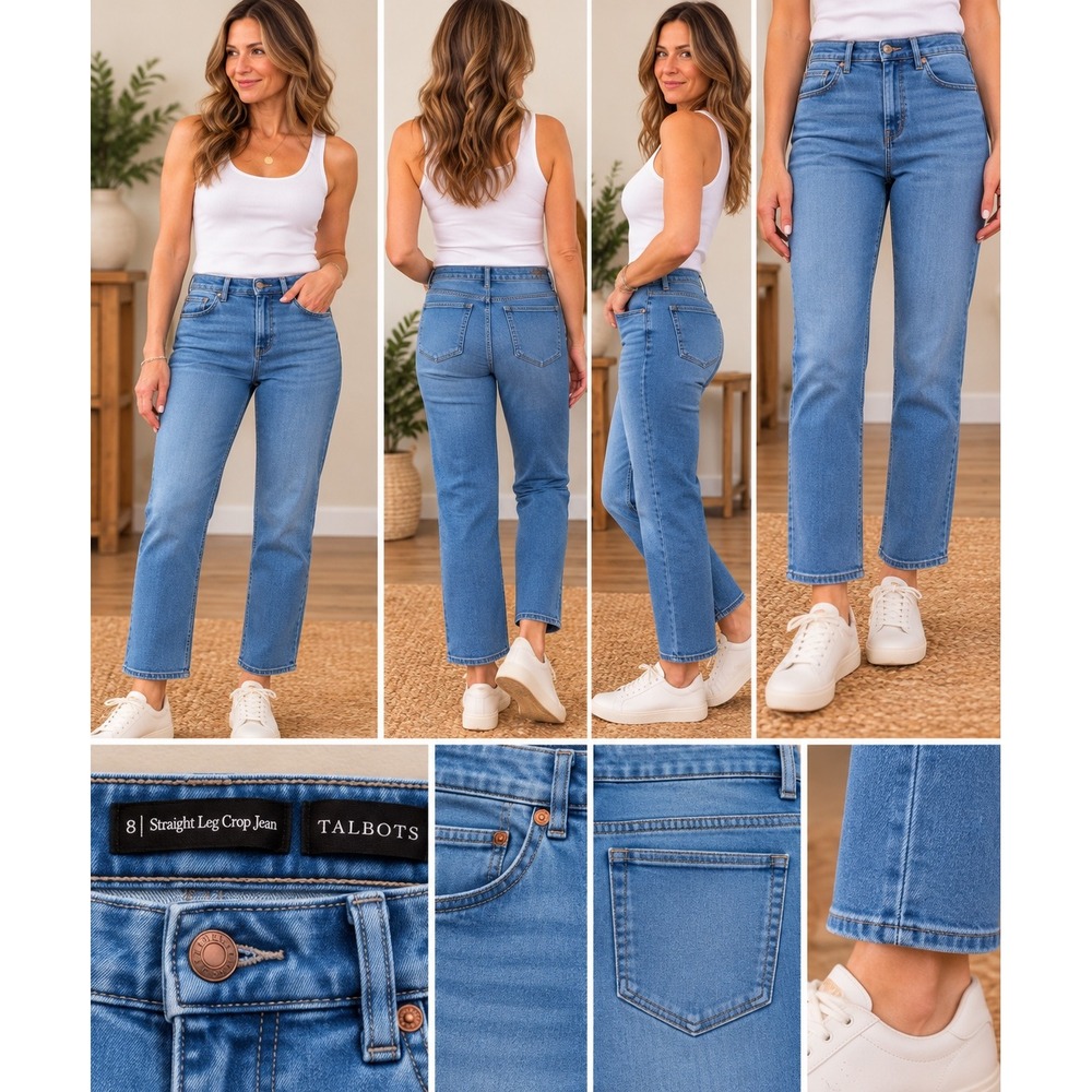 Talbots Straight Leg Crop Jeans Women's Size 8 Light Wash Stretch Denim